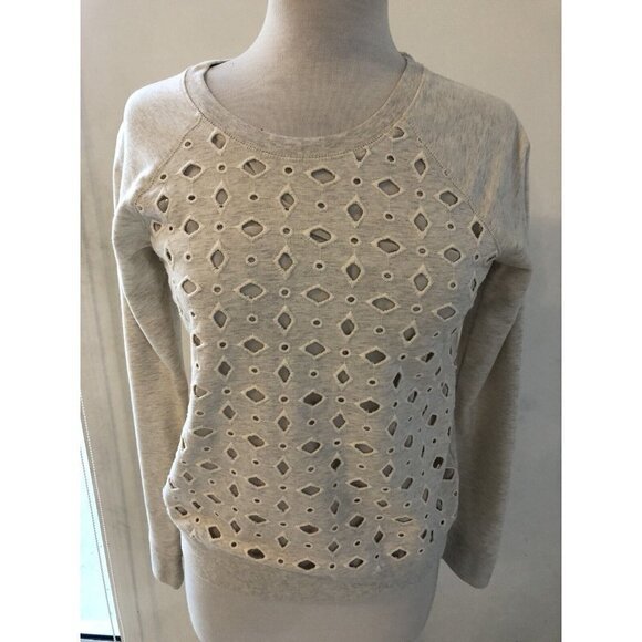 Old Navy Women’s Size Small Crewneck Sweater Cut Out Detail Cotton - Beige - Picture 1 of 4